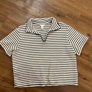 H&M Short Sleeve Striped Polo Top - White & Black